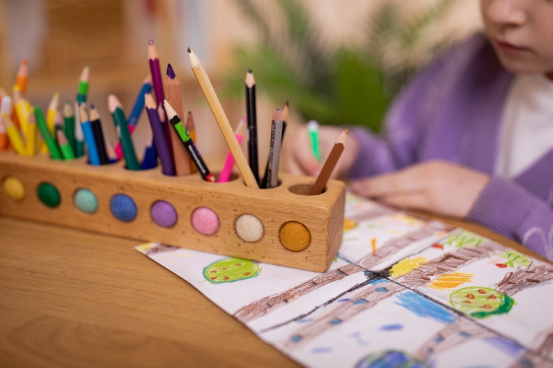 Pencil holder Montessori stiftehalter toddler gift wood desk organizer decor personalized birthday child gifts for kids art supplies teacher image 3