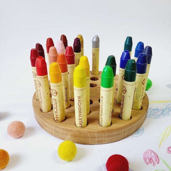 Crayon holder for 32 sticks desk organization waldorf crayon holder personalized gift for kids wooden holder teacher Montessori Homeschool