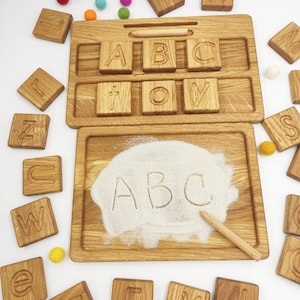 Montessori letters reversible A/a blocks or cards with sand tray, educational materials for kids, birthday gift for kids, learning letters