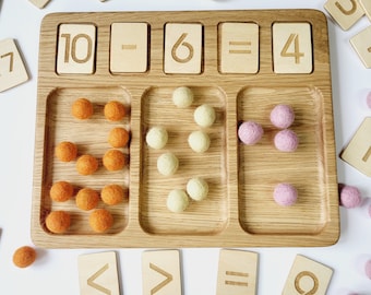 Tablero de matemáticas Montessori del 0 al 20 con bandejas y tarjetas numéricas. Juguete para contar y sumar. Regalo educativo para niños.