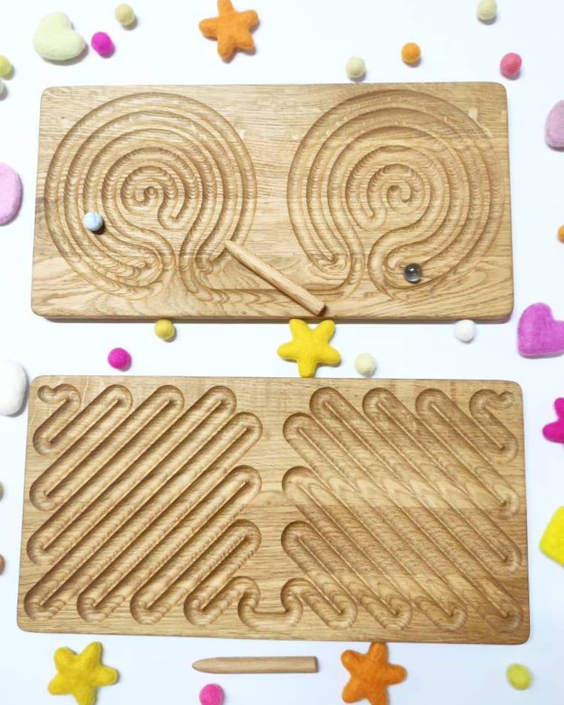 Reversible Interhemispheric Prewriting tracing board, wooden maze, balance board, Montessori educational resource gift for kids For ages 4+ image 2