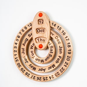 Wooden perpetual Calendar wall Calendar gift for child kids for family learning dates months days of week never ending calendar Montessori image 3