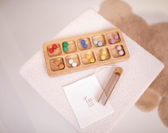 Vassoio di smistamento in legno Montessori, vassoio raccogli-tutto, vassoio per attività creative, gioco aperto, giocattolo educativo per lo sviluppo della motricità fine, Waldorf. Non adatto a bambini di età inferiore a 3 anni.