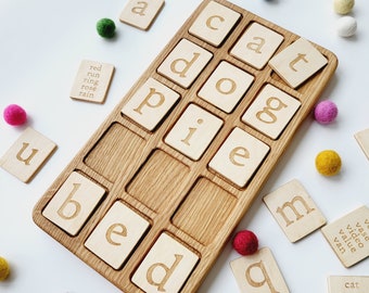 Montessori Alphabet Holzbrett 3×5 mit Buchstaben Karten, Buchstaben lernen, Schule Homeschool Vorschule, Geburtstagsgeschenk für Kinder, lesen