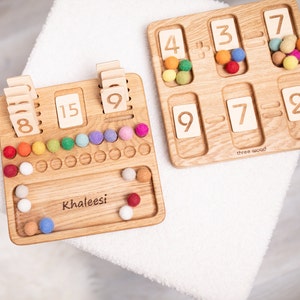 Personalisiertes Geschenk Montessori Mathe reversierbares Brett + Zahlkarten 1-20 Vorschule Hauptschule Lernressource Lerngeschenk für Kinder