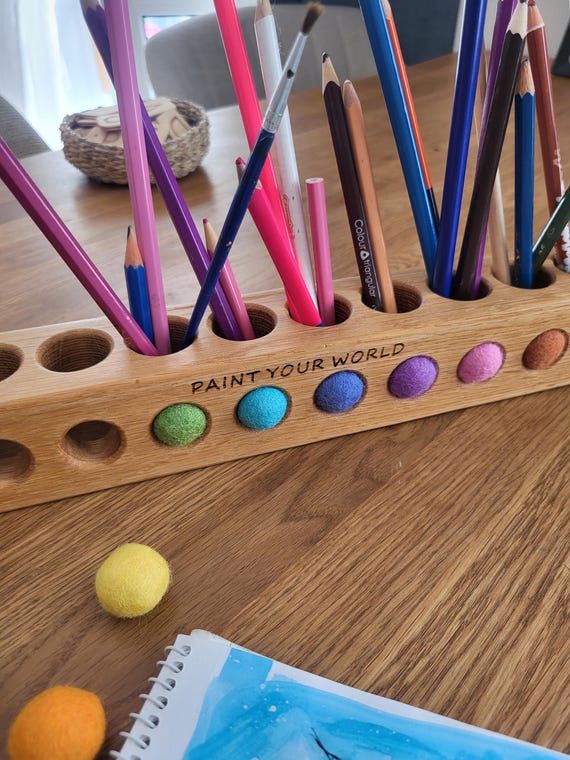 Wooden Pencil Holder for Desk Personalised gift ideas for Kids Waldorf Teacher Montessori Classroom Decor Supplies Colored Funny For ages 4+