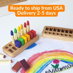 Waldorf crayon holder for Stockmar 8 blocks and 8 sticks desk organizer gift kids teacher Waldorf kindergarten school crayons not included