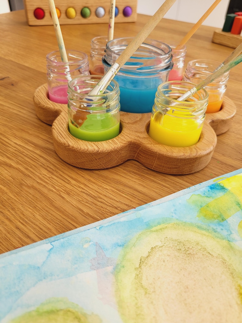 Waldorf Wooden Paint Jar Holder Brush Holder Watercolor Painting Tray