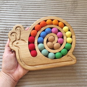 Montessori toys wooden snail for fine motor skills activities homeschool learning resource gift for kids kidsroom decor kindergarten school