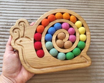 Montessori toys wooden snail for fine motor skills activities homeschool learning resource gift for kids kidsroom decor kindergarten school