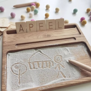 Montessori materials, wooden sand tray with German letters cards, homeschool, Montessori educational resource, Birthday gift for kids image 10