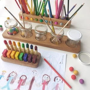 Gift box for young artists set- paint jar holder+pencil holder+crayon holder personalized kids gift desk organizer craft supplies classroom