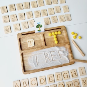Bandeja de arena Montessori para leer, escribir y crear con letras, tarjetas, materiales para la educación en el hogar, actividades educativas, aprendizaje, preescolar, regalo para niños pequeños