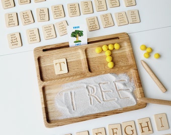 Montessori READ WRITE CREATE sand tray with letters cards homeschool materials educational activities learning  For ages 4 years