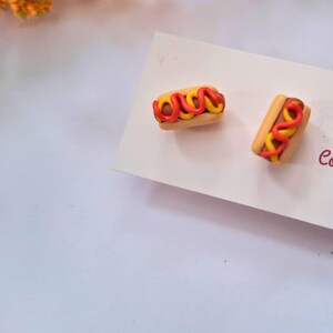Hand Sculpted Hot Dog and Cheeseburger Studs, Polymer Clay, Lightweight
