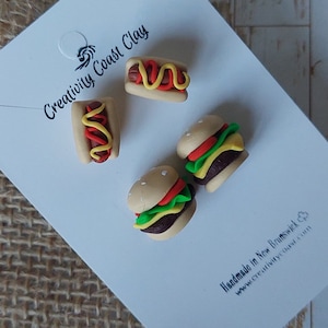 Cheeseburger & Hot Dog Stud Earrings / Summer BBQ Style