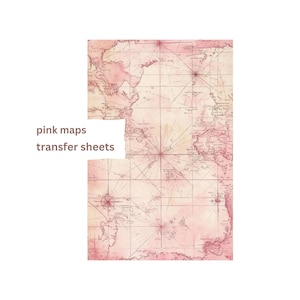 May include: Pink transfer sheets featuring a vintage world map design. The map is faded and has a watercolour effect.