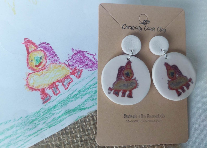 Turn your child's artwork into your favorite pair of Earrings / custom earrings / kids artwork earrings / kids drawing image 2