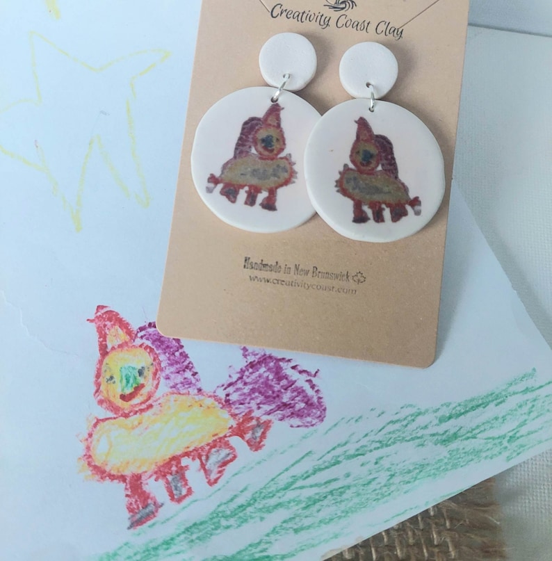 Turn your child's artwork into your favorite pair of Earrings / custom earrings / kids artwork earrings / kids drawing image 4