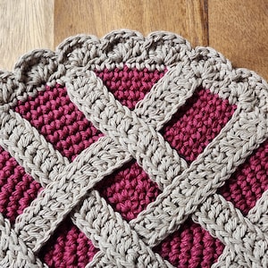 Crochet Cherry Pie Potholder Trivet, Double Sided, 100% Cotton Heat Resistant