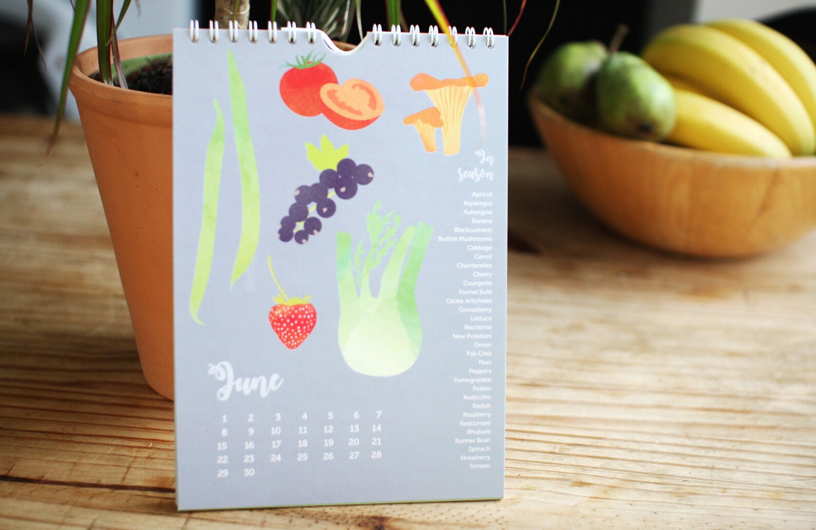 Seasonal Fruit and Veg Calendar in A5 and A4, Perpetual Calendar