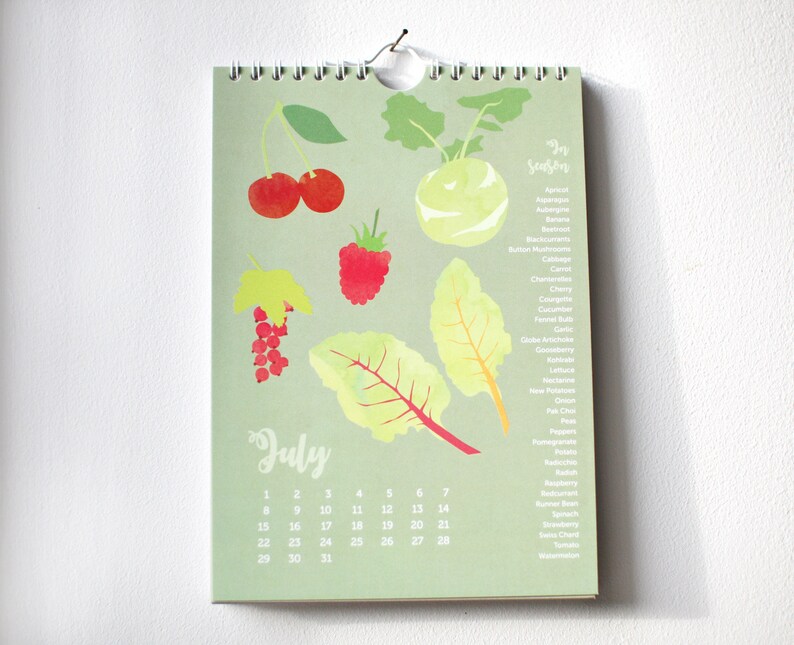 Seasonal Fruit and Veg Calendar in A5 and A4, Perpetual Calendar