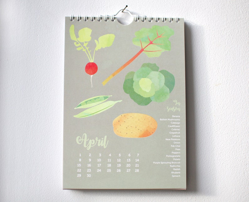 Seasonal Fruit and Veg Calendar in A5 and A4, Perpetual Calendar