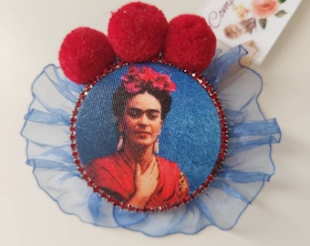 Blue and red Frida brooch