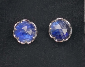 Sterling silver kyanite stud earrings, handmade gemstone studs