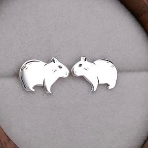 Sterling silver capybara stud earrings, handmade cute jewellery, 24ct yellow gold plated, rose gold plated, flat back option