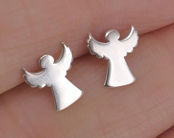 Sterling Silver Angel Stud Earrings: Handmade Guardian Angel Jewelry, Rose or Yellow Gold Plated