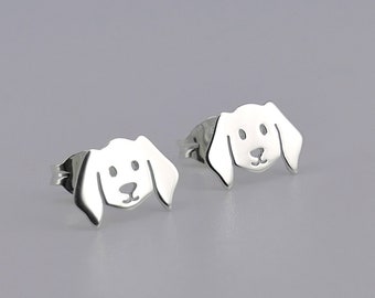 Sterling Silver Dog Stud Earrings: Rose/Yellow Gold Plated Puppy Jewelry