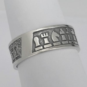 Handmade Sterling Silver Chess Piece Ring: Custom Engraved Wedding Band