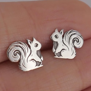 Sterling silver cute squirrel stud earrings, Chipmunk, 24ct yellow gold plated, rose gold plated