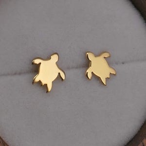 Handmade silver turtle stud earrings, 24ct yellow gold plated, rose gold plated cute little earrings