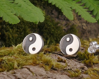 Handmade yin yang stud earrings, sterling silver yoga jewelry