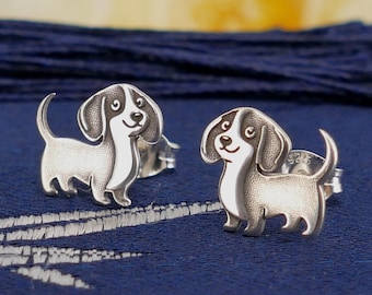 Sterling Silver Dachshund Stud Earrings: Dog Lover Gift, Gold Plating Available