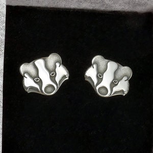 Sterling Silver Badger Stud Earrings: Handmade Animal Jewelry, Gold Plating Available