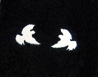 Sterling Silver Dove Stud Earrings: Gold or Rose Gold Plated, Pidgeon