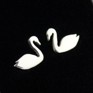 Sterling silver swan stud earrings, white or black image 2