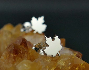 Sterling silver maple leaf earrings, canadian maple leaf