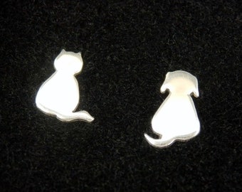 Cat and dog silver earrings, kitten and puppy studs