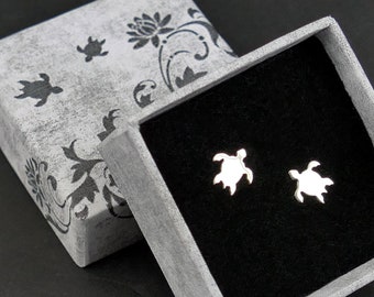 Handmade silver turtle stud earrings, cute little earrings