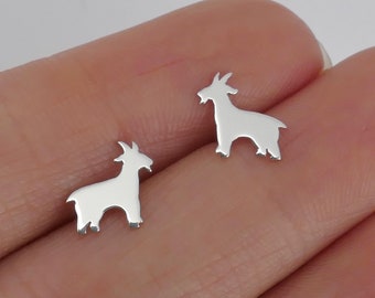 Cute silver goat stud earrings, baby goats