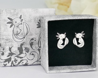 Clous d'oreilles axolotl en argent sterling : salamandre plaquée or rose