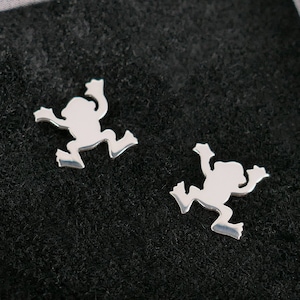 Sterling silver frog stud earrings, 24ct yellow gold plated little frogie, rose gold plating, flat back studs