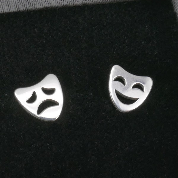 Comedy tragedy masks silver stud earrings, theatre gift, sock and buskin