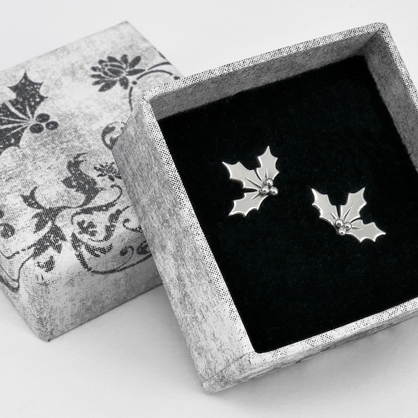 Handmade silver holly berry stud earrings, Christmas