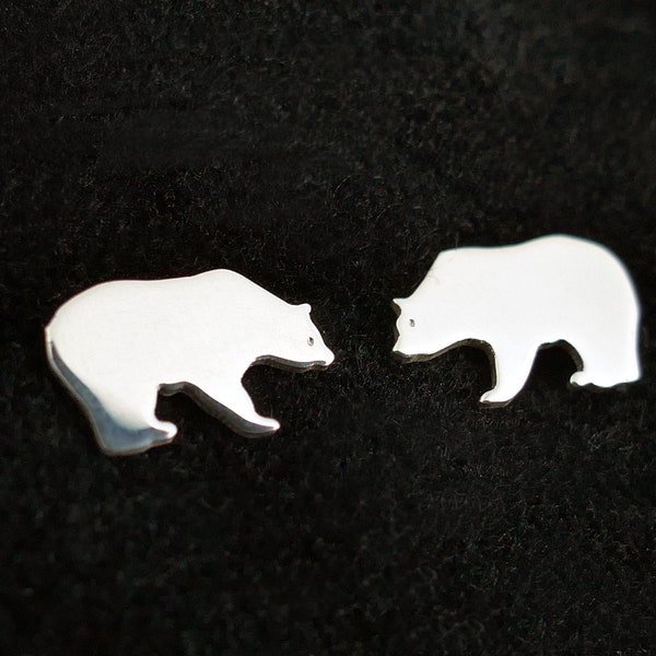 Sterling silver polar bear stud earrings, grizzly bear