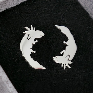 Sterling silver axolotl stud earrings, 24ct yellow gold plated salamander earrings, rose gold plating